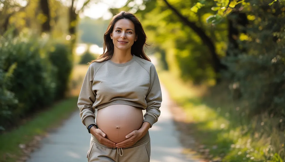 Pregnant woman taking a gentle walk outdoors